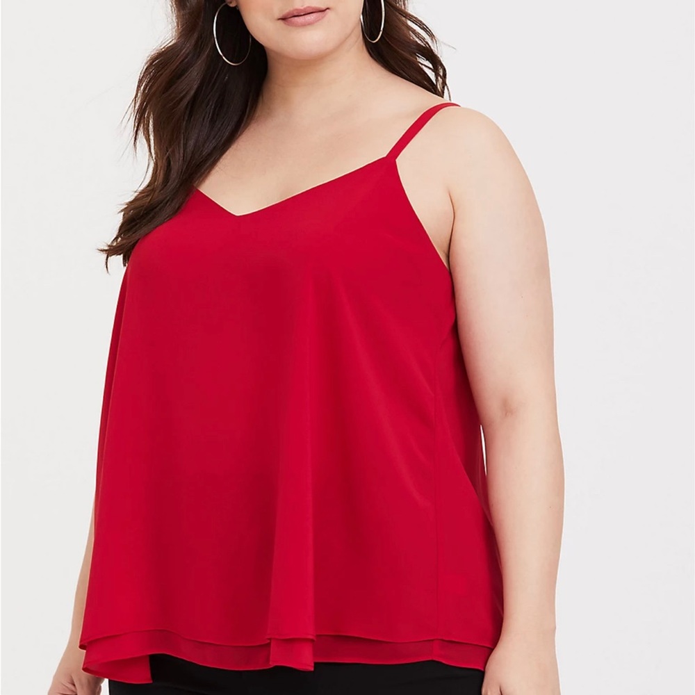 RED CHIFFON DOUBLE LAYER SWING CAMI